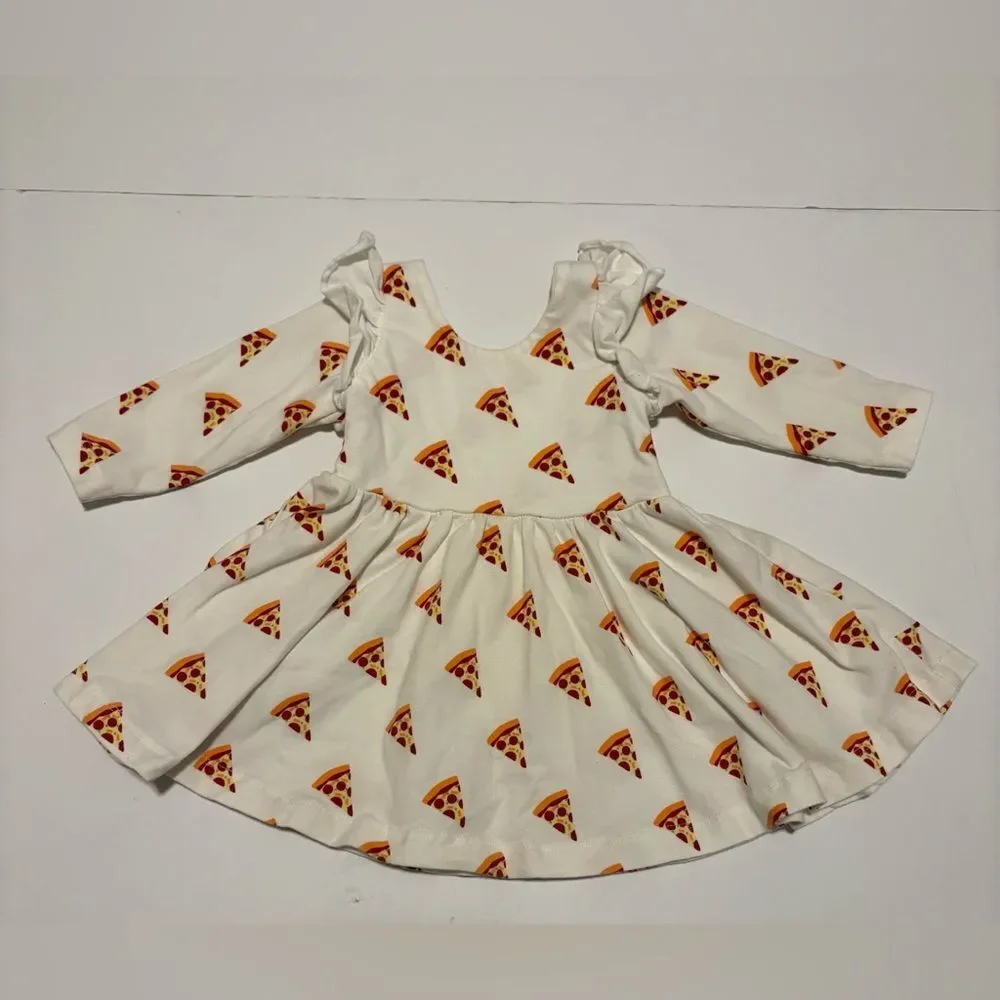 Monica + Andy Pizza Print Ruffle Swing Dress 6-12Months